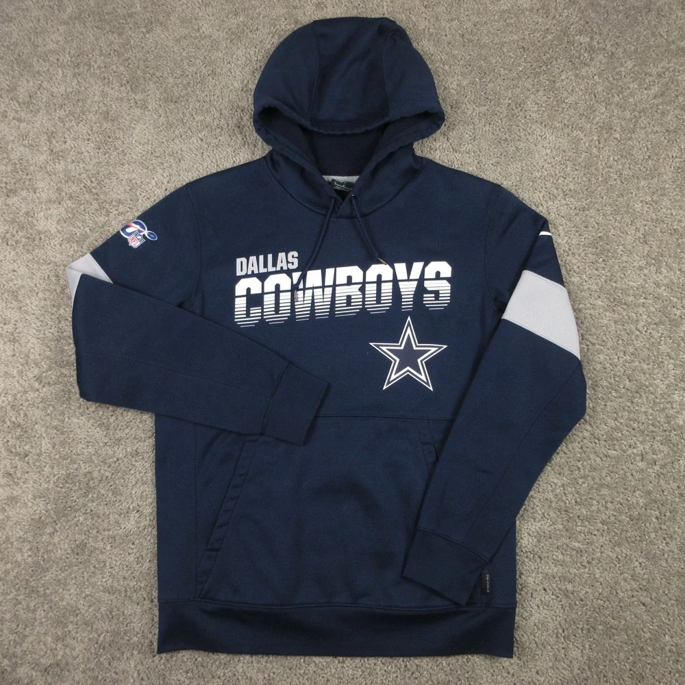 Dallas Cowboys Sweater Mens Medium Blue Hoodie Sweatshirt NFL 100 On Field Nike